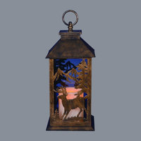 Northlight 13.5' Rustic Deer and Pine Tree Silhouette Lantern with Flameless LED Candle