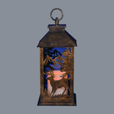 Northlight 13.5' Rustic Deer and Pine Tree Silhouette Lantern with Flameless LED Candle