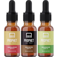 DELUXE EDITION 3x20ml Beard Oils Set: Sandalwood, Cedarwood and Unscented - USA's TOP FAVORITE! Conditioner, Softener, Shine and Thicker Beard Growth - NUTS-FREE, VEGAN & HALAL! Prophet and Tools