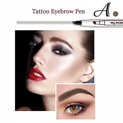 2Pcs Tattoo Eyebrow Pen with Four Tips Long-lasting Waterproof Brow Gel and Tint Dye Cream for Eyes Makeup (1#Chestnut+3#Dark Gray)