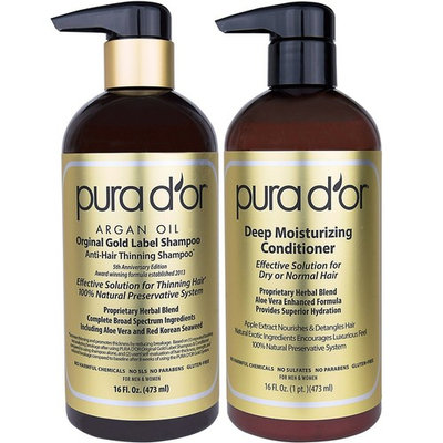 PURA D'OR Gold Label Anti-Thinning Deep Moisturizing Therapy Shampoo & Conditioner Set, Clinically Tested Effective Solution, Infused with Organic & Natural Ingredients for All Hair Types, Men & Women