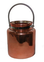 Zeckos Copper Finished Glass Candle Lantern With Metal Handle 8 1/2 Inches Tall