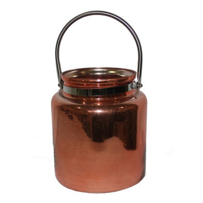 Zeckos Copper Finished Glass Candle Lantern With Metal Handle 8 1/2 Inches Tall