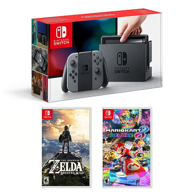 Nintendo Switch Legend of Zelda Breath of the Wild & Mario Kart 8 Deluxe Bundle, Multicolor