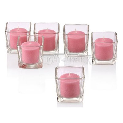 Light In The Dark Clear Glass Square Votive Candle Holders With Soft Pink Votive Candles Burn 10 Hours Set Of 72