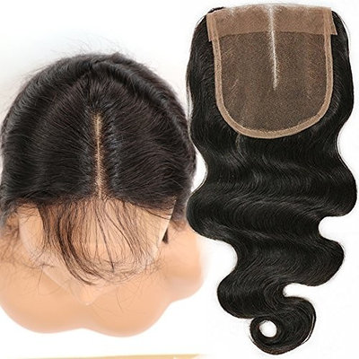 Lace Closure 4x4 Body Wave Human Hair Middle Part Top Front Closure With Baby Hair No Bleached Knots Natural Black Color (12 inch)