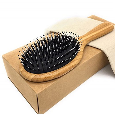 THREEOFLIFE Boar Bristle Hair Brush Set for Women and Men Natural Bamboo Wooden Paddle Hair Brush for All Hair Texture Hairbrush for Straightening Smoothing Detangling (Nylon Bristle Hair Brush)