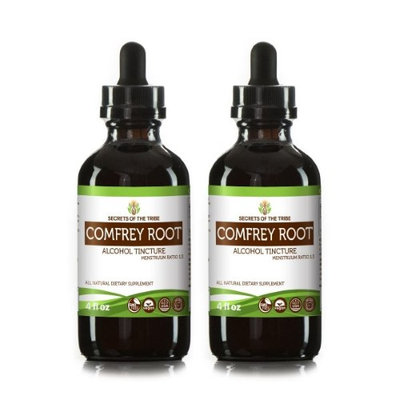 Secrets Of The Tribe Comfrey Root Tincture Alcohol Extract, Organic Comfrey (Symphytum Officinale) Dried Root 2x4 oz