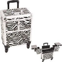 21 inch Black Interchangeable E Series 360 Rotation Aluminum 3 Extendable Tier Train Case Cosmetic Storage Organizer Professional Makeup Artist Wheeled Luggage