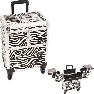 21 inch Black Interchangeable E Series 360 Rotation Aluminum 3 Extendable Tier Train Case Cosmetic Storage Organizer Professional Makeup Artist Wheeled Luggage