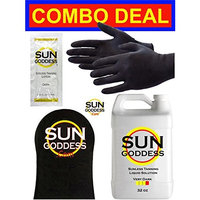 Sun Goddess - VERY DARK - 32 oz - Spray Tan Solution - BEST COMBO DEAL: Sunless Self Spray Tan liquid Solution + Best Sunless Self Spray Tanning Mitt & Gloves & Best Sunless Self Tanning Lotion Tanner