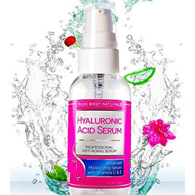 Pure Body Naturals BEST Hyaluronic Acid Serum For Your Face. Our Anti Wrinkle Facial Skin Care Brings Deep Hydration, Boost Collagen Production & Reduces Fine Lines. Anti Aging Moisturizer added Vitamin C & E. Natural Ingredients & Antioxidants Helps Repair Sun Damage 1 FL OZ