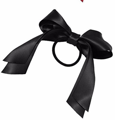 1Pc Women Tiara Satin Ribbon Bow Scrunchie Ponytail Holder 5Color Black
