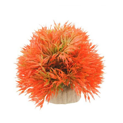 Fish Tank Decorative Orange Red Green Plastic Grass Ball Cermaic Base Plant