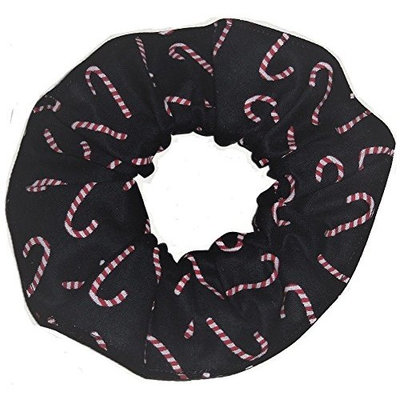 Christmas Candy Canes Black Fabric Hair Scrunchie Handmade by Scrunchies by Sherry