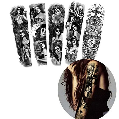 5 Sheets Fake Black Big Large Full Arm Temporary Tattoo Stickers for Women Men Body Art