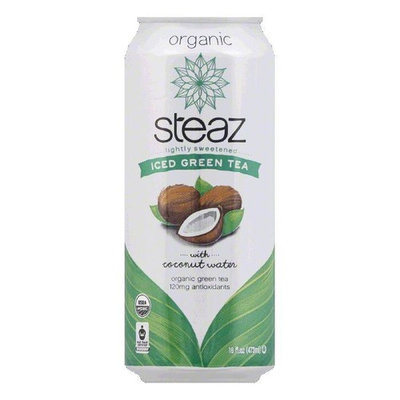 Steaz Organic with Coconut Water Iced Green Tea, 16 FO (Pack of 12)