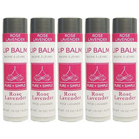 PURE + SIMPLE Rose Lavender Lip Balm Collection, Vegan, Set of 5 Tubes, Avocado Butter, Jojoba Oil, Vitamin E Complex Healing Treatment