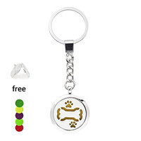 Essential Oil Diffuser Key Chains - YouMiYa Bone with Dog Print Shape Aromatherapy Essential Oil Diffuser Alloy Locket Key Chains Perfume Locket Funny and Creative Gifts For Men,Boy,Girls,Lover