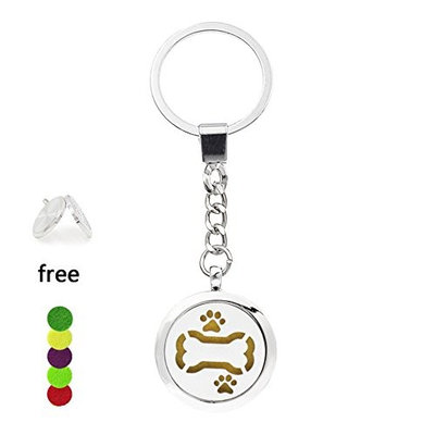 Essential Oil Diffuser Key Chains - YouMiYa Bone with Dog Print Shape Aromatherapy Essential Oil Diffuser Alloy Locket Key Chains Perfume Locket Funny and Creative Gifts For Men,Boy,Girls,Lover