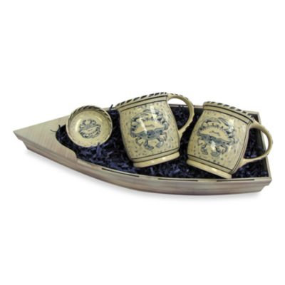 Blue Crab Mugs with Condiment Dish Gift Set