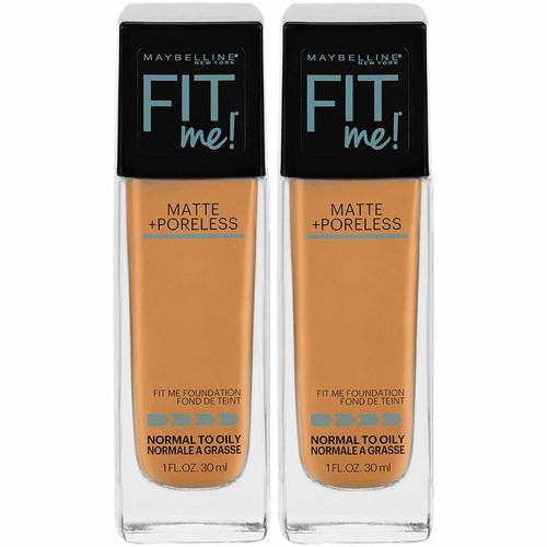 Maybelline Fit Me Matte + Poreless Liquid Foundation Makeup, Golden Caramel, 2 COUNT Oil-Free Foundation