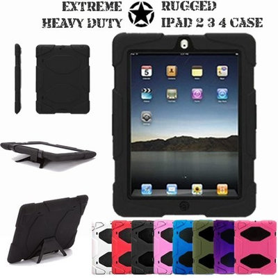 TECHGEAR® Apple iPad 4 3 2 Tough Rugged HEAVY DUTY Shock Proof Long Survival Protective Case with Detachable Stand - Kids Schools Builders Workman Case
