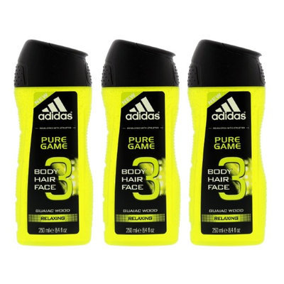 Adidas Pure Game 3-in-1 Relaxing Shower Gel, Shampoo & Face Wash 8.4fl oz.(Pack of 3)