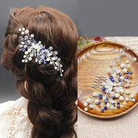 Kercisbeauty Wedding Blue Crystal Beads Comb Bridal Hair Comb Headpiece Wedding Hair Piece Vintage Hair Comb Flower Hair Piece Hair Jewelry Bridal Hair Accessories
