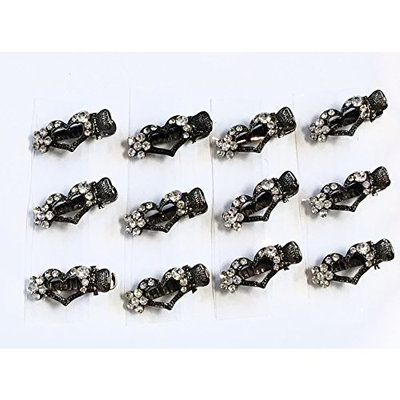 12 Pieces Heart Design Clear White Rhinestone With Black Grey Color Metal Alligator Clips