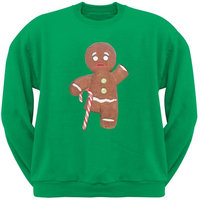 Ginger Bread Man With Candy Cane Crutch Green Crew Neck Sweatshirt