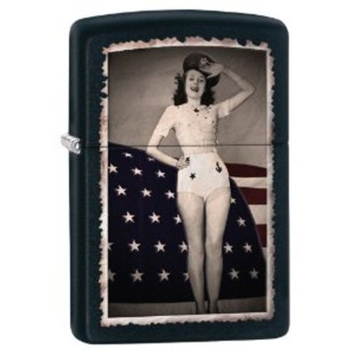 Zippo Saluting Pinup Windproof Lighter, Matte Black Multi-Colored