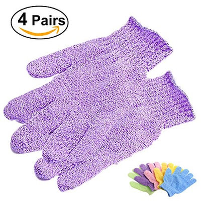 BESTOMZ 4 Pairs of Shower Exfoliating Bath Gloves Nylon Shower Gloves Body Scrub Exfoliator