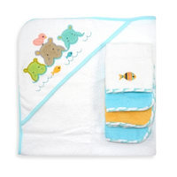Just Born Just Bath Love to Bathe Knit 5-Piece Hooded Towel and Washcloth Set, Hippo