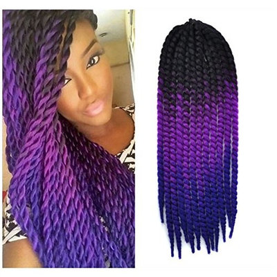 24 inch Crochet Braid Hair Extensions, Havana Mambo Twist 12 Strands/ Pack, 120g, Black to Purple to Blue