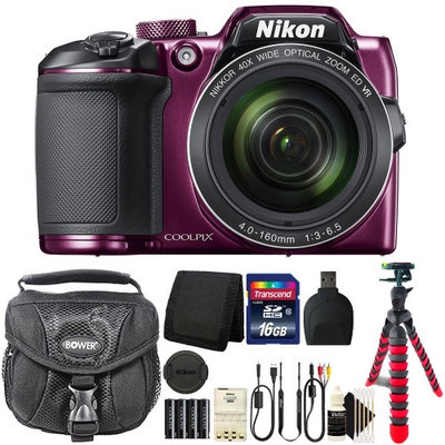 Nikon Coolpix B500 16MP Point and Shoot Camera Plum with 16GB Accessory Kit