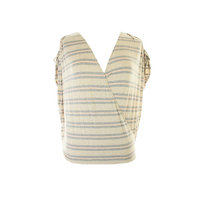Studio M Peach Grey Shoulder-Tie Striped Faux-Wrap Top L