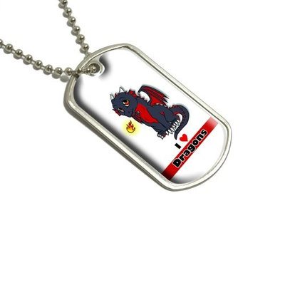 Dragon Baby I Love Heart Dragons Red Military Dog Tag Luggage Keychain