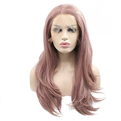 Ebingoo Free Part Pink Long Natural Wave Hair Replacement Wigs Heat Resistant Fiber Synthetic Lace Front Wig (20 inches)