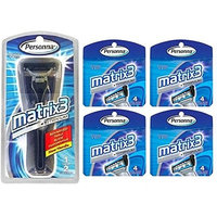 Personna Matrix3 Advanced Triple Blade Razor Handle + Matrix3 Titanium Triple Blade Refill Cartridge Blades, 4 Ct. (Pack of 4) + FREE Schick Slim Twin ST for Dry Skin