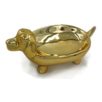 Dog-Shaped Ceramic Dish Gold Finish 4.75