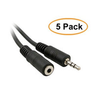 Cablesnetc 25-Feet 3.5mm Stereo Headphone Extension Cable, 5 Pack