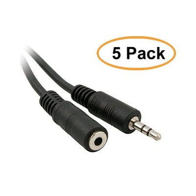 Cablesnetc 25-Feet 3.5mm Stereo Headphone Extension Cable, 5 Pack