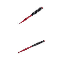 D DOLITY Extra Small Round Brush Professional Hair Styling Brush with Nylon Bristles Wooden Handle Aluminum Tube Pack of 2