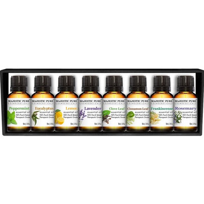 MajesticPure Aromatherapy Essential Oils Set, Includes Lavender, Frankincense, Peppermint, Lemon, Tea Tree & Rosemary Oils - Pack of 6-10 ml each