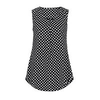Women's Vintage Sleeveless V Neck Pleated Chiffon Polka Dot Tank Top Vest