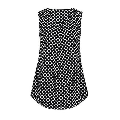 Women's Vintage Sleeveless V Neck Pleated Chiffon Polka Dot Tank Top Vest