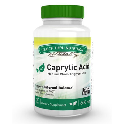 Health Thru Nutrition Caprylic Acid 600mg (200 Softgels) Medium Chain Triglycerides