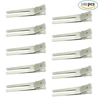 100 Pieces 1.8 Inches Hairdressing Double Prong Pin - HYHP Curl Setting Section Hair Clips Metal Alligator Clips Silver Hairpins for Hair Extensions