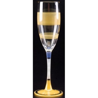 Set of 2 Orange Retro Stripe Hand Painted Champagne Drinking Glasses - 5.75 Oz.